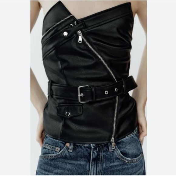 Assymetric Faux Leather Tube Top - Picture 5 of 5